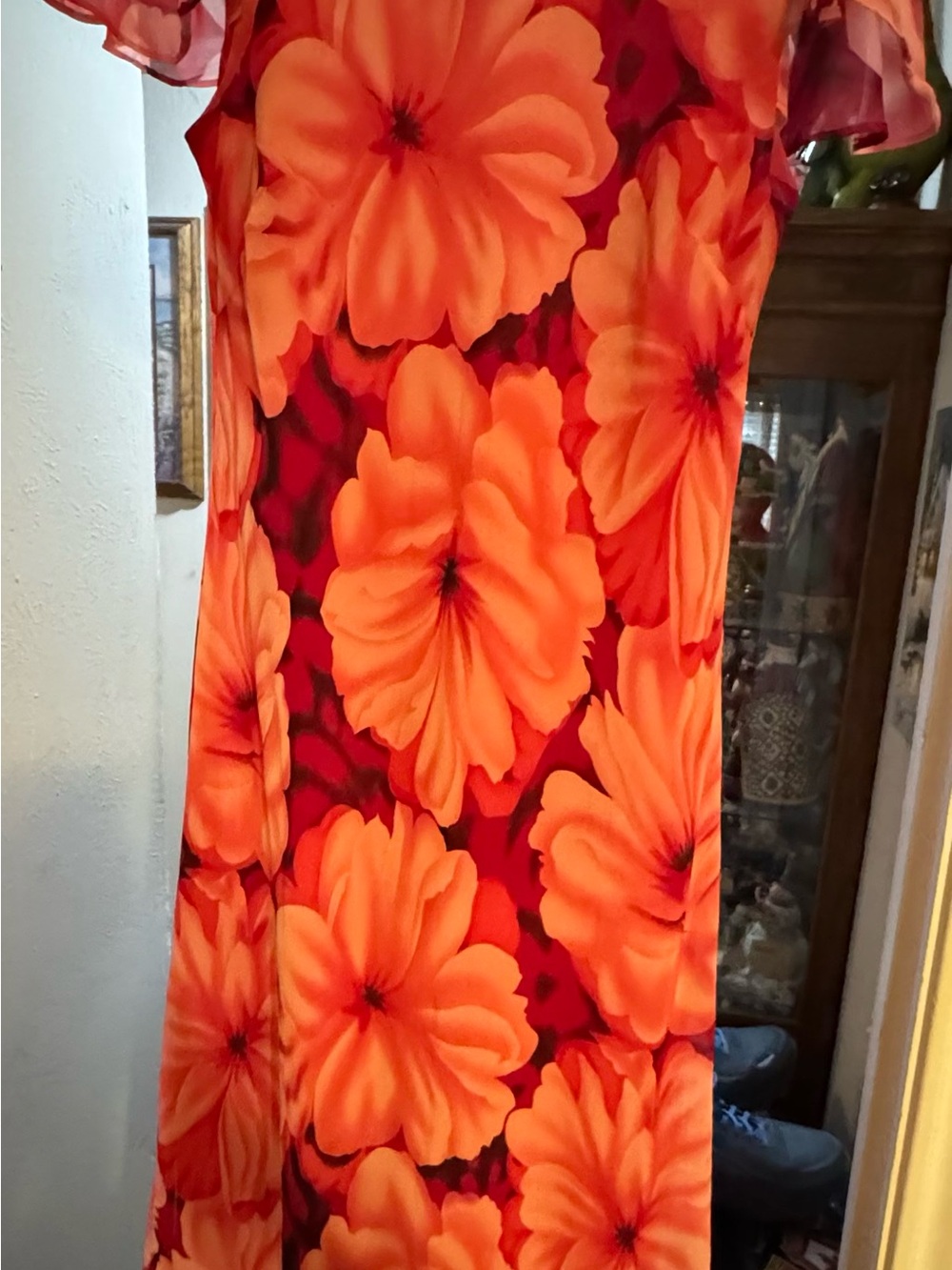 Mary McFadden Orange Floral Maxi Dress